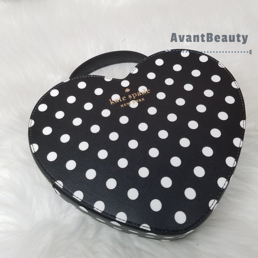 NWT Kate Spade New York Love Shack Heart Crossbody in Polka Dot Black & White - Picture 2 of 9